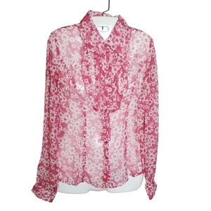 Moda International Silk Ruffled Tuxedo Collared Blouse Sz S Whimsical Romantic